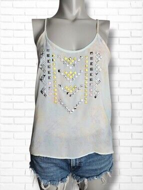 silence + noise Pastel Tie-Dye Sheer Stud Embellished Tank Top Size M